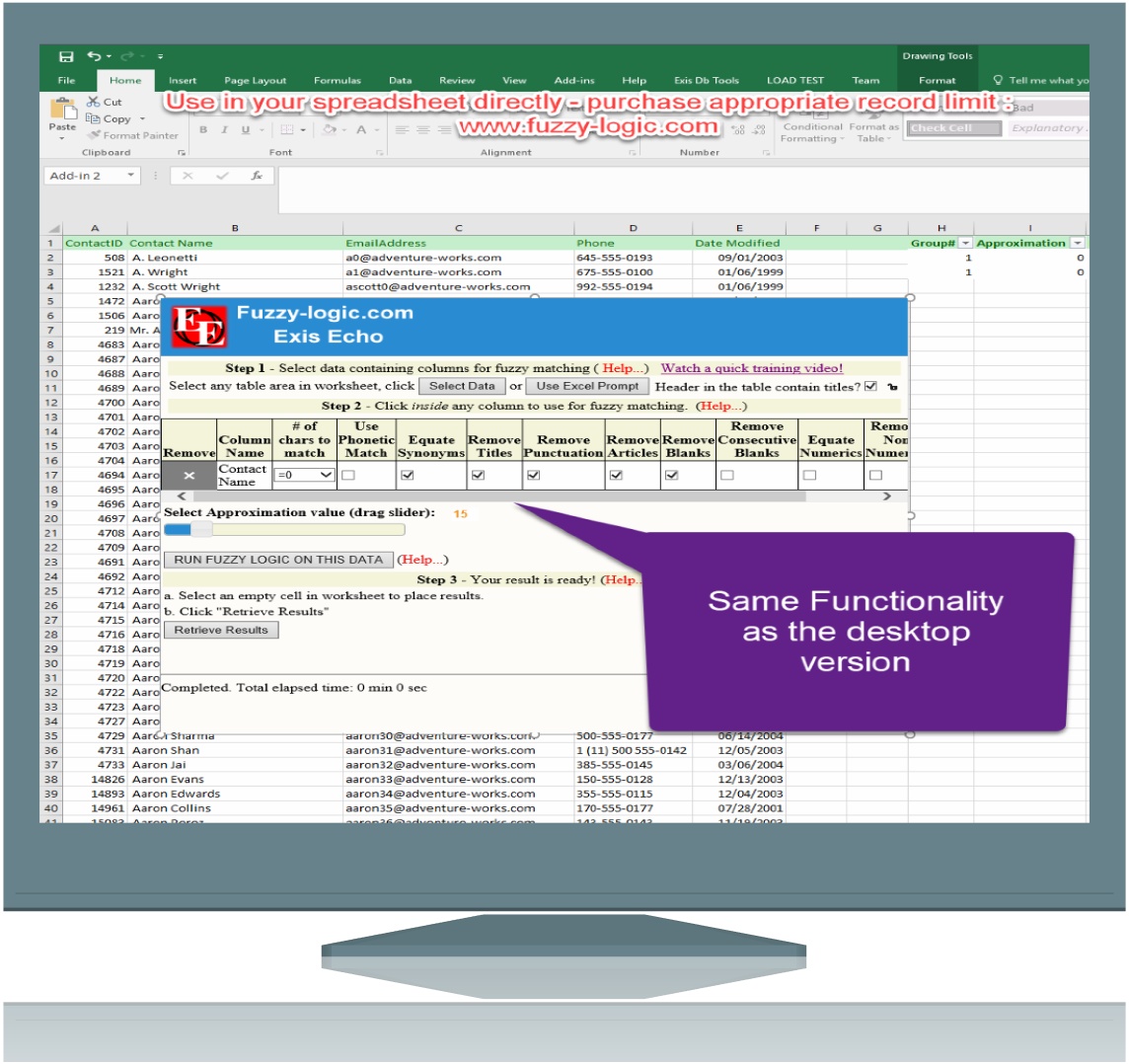 ExisEcho Excel fuzzy logic App